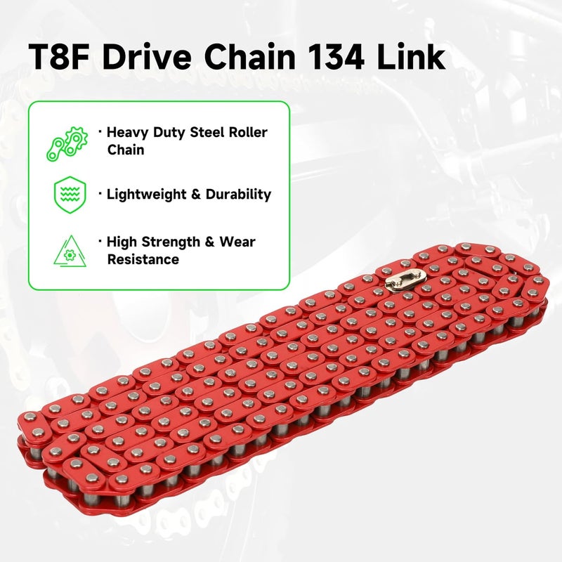 XIKOBY T8F Drive Chain 134 Link Chain Breaker Compatible with 2 Stroke Engine SYX Moto 50cc Dirt Bike Mototec SSR X-pro Coolster 47cc 49cc Pocket Rocket Pit Bike ATV Quad 4 Wheeler Go Kart Parts (Red) - Image 2